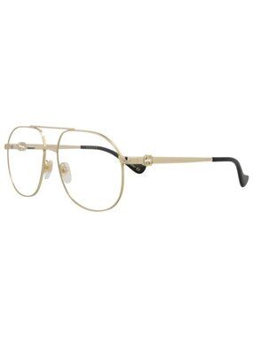 New Gucci Women's Eyeglasses Aviator Metal Frame Gold Gold Transparent